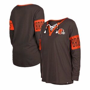 Women's Cleveland Browns New Era Brown Lace-Up Notch Neck Long Sleeve T-Shirt
